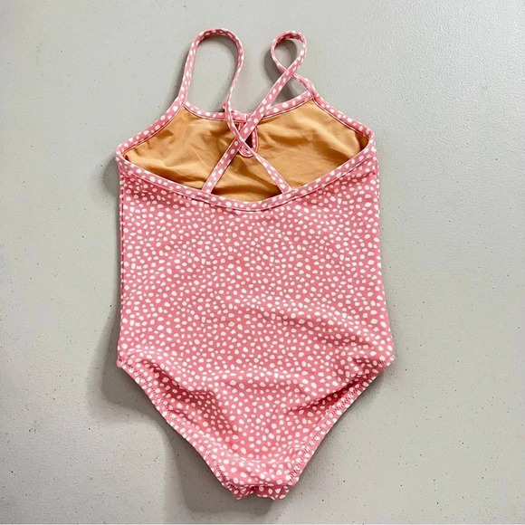Crewcuts Girls Size 4-5 Keyhole One Piece Swim Suit Pink/White Printed - Picture 2 of 4